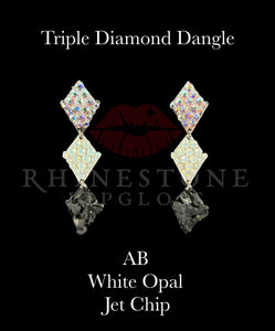 Triple Diamond Dangle AB, White Opal, Jet Chip