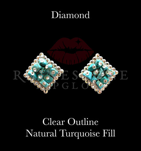 Diamond Clear Outline Natural Turquoise Fill, Clear Accents