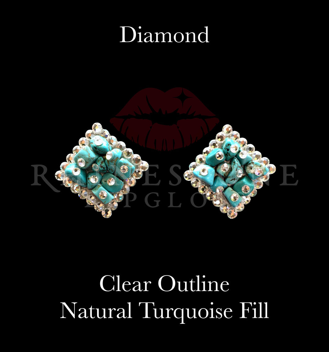 Diamond Clear Outline Natural Turquoise Fill, Clear Accents