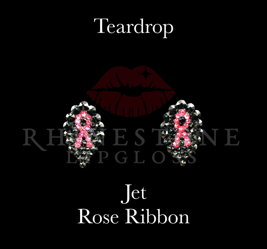 Teardrop Cancer Ribbon Black Base - Rose Ribbon