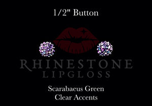 1/2" Button Scarabeaus Green with Clear Scattered