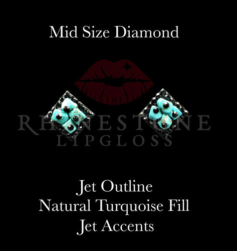 Diamond Mid Size - Jet Outline, Natural Turquoise Fill, Jet Accents