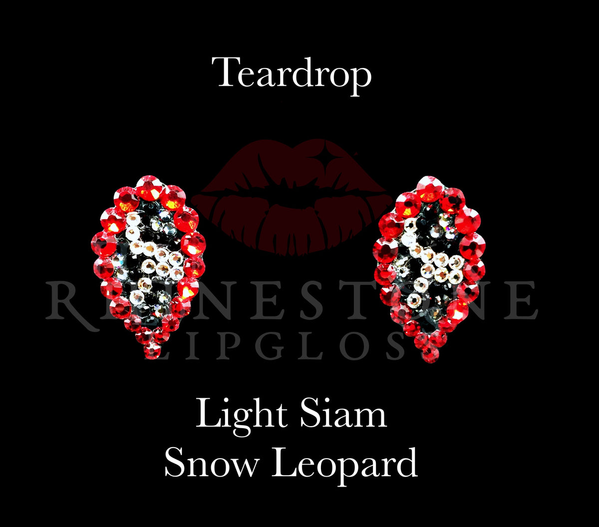 Teardrop Light Siam Outline, Snow Leopard Fill – Rhinestone Lipgloss