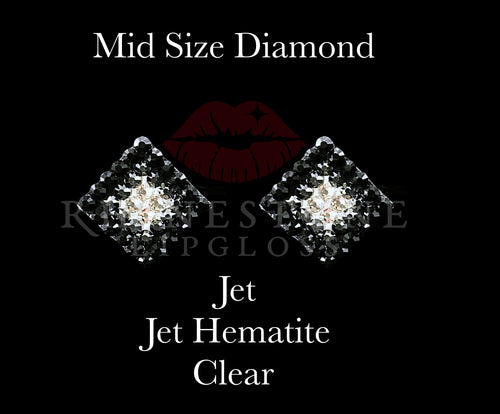 Diamond 3-Color  Mid Size -  Jet Outline, Jet Hematite Center, Clear Fill