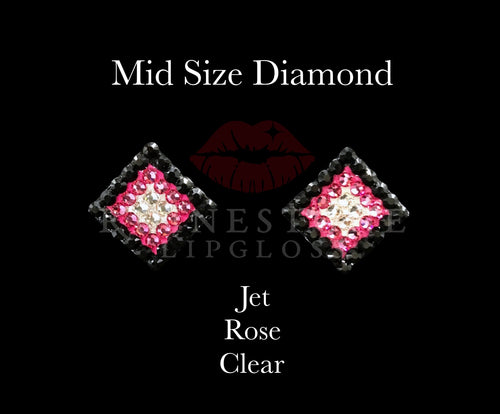 Diamond 3-Color  Mid Size -  Jet Outline, Rose Center, Clear Fill