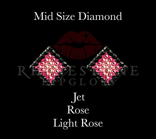 Diamond 3-Color  Mid Size -  Jet Outline, Rose Center, Light Rose Fill