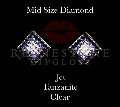 Diamond 3-Color  Mid Size -  Jet Outline, Tanzanite Center, Clear Fill
