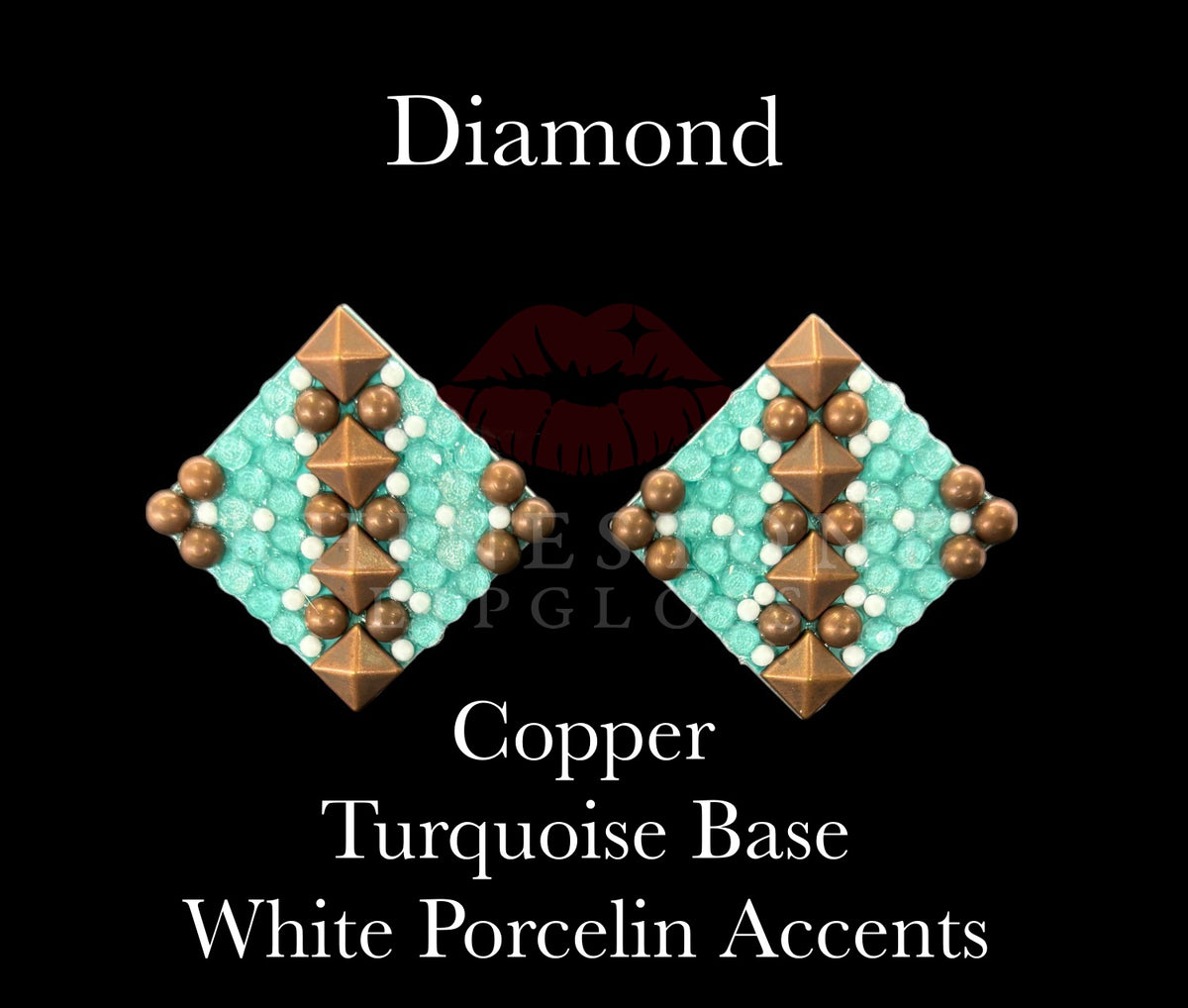 Diamond Copper Spots and Pyramids, White Porcelain, Turquoise Base ...