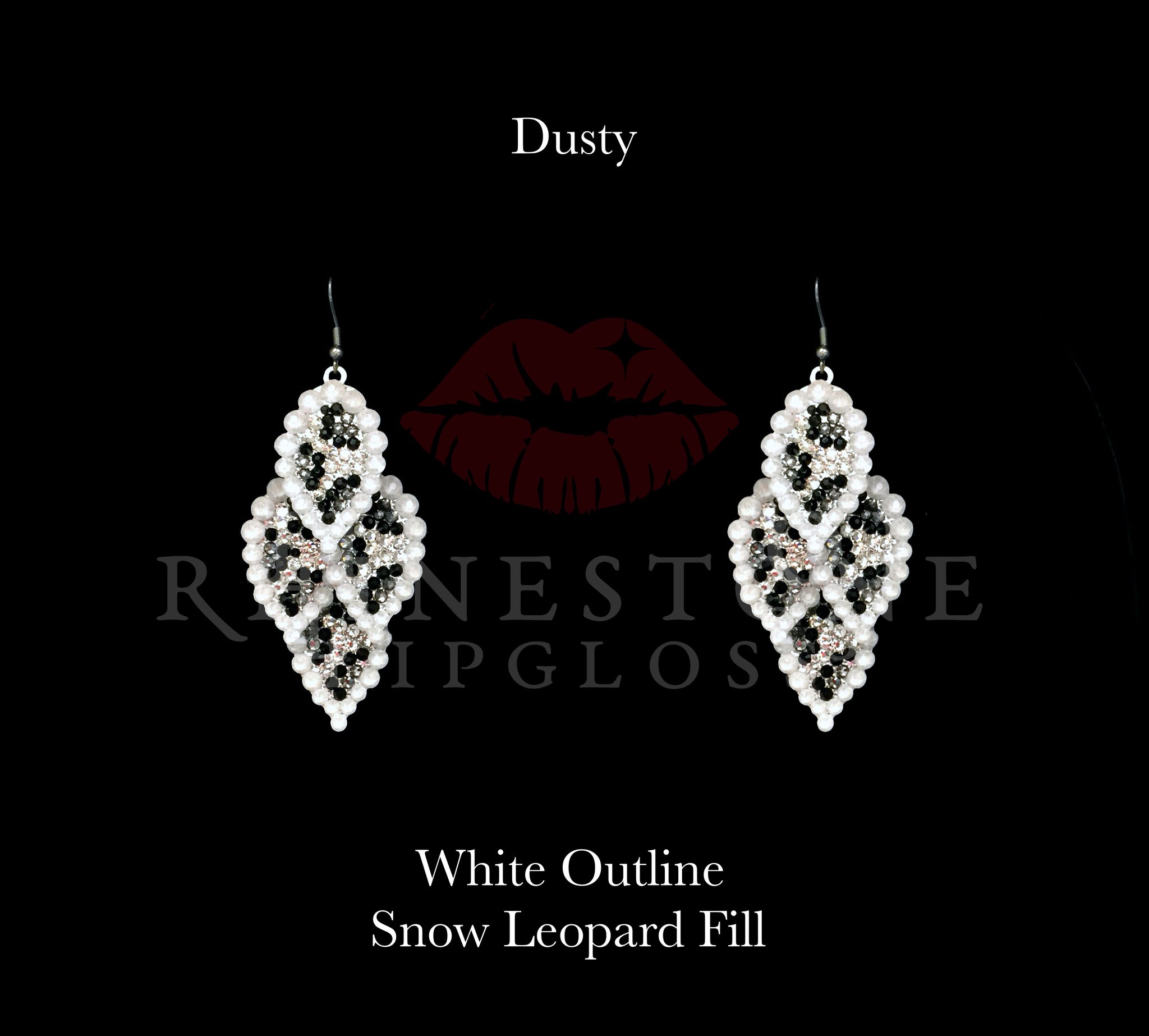 Dusty White Outline Snow Leopard Fill Earrings – Rhinestone Lipgloss