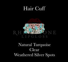 Hair Cuff for Ponytail -  Pearlized Natural Turquoise Textured, Weathered Silver Spots