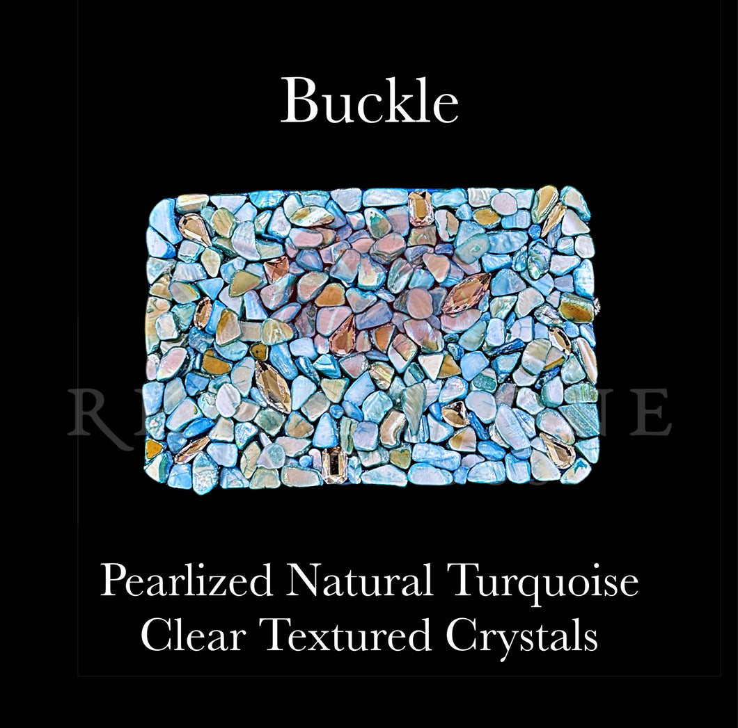 Belt Buckle - Pearlized Natural Turquoise Clear Textured Crystal