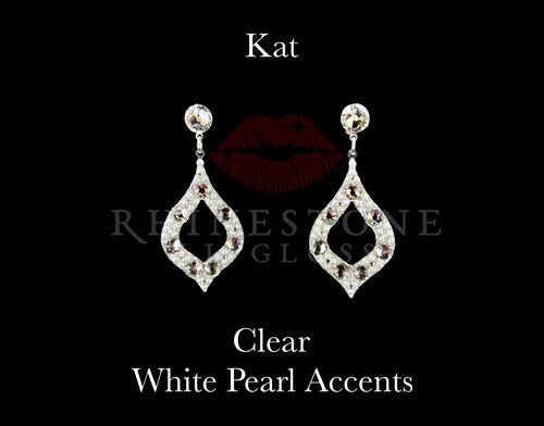 Kat Dangle Clear with White Pearl Accents