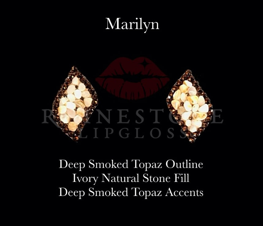 Marilyn -  Deep Smoked Topaz Outline, Ivory Natural Stone Fill, Deep Smoked Topaz Accents