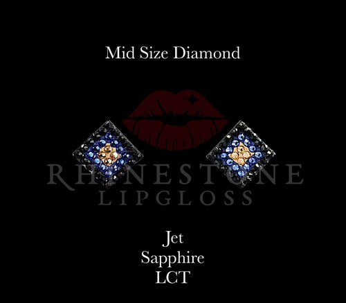Diamond 3-Color  Mid Size -  Jet Outline, Sapphire Center, Light Colorado Topaz Fill