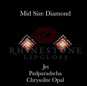 Diamond 3-Color  Mid Size -  Jet Outline, Padparadscha Center, Chrysolite Opal Fill
