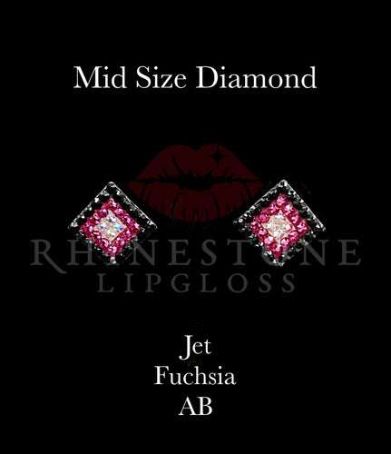 Diamond 3-Color  Mid Size - Jet Outline, Fuchsia Center, AB Fill