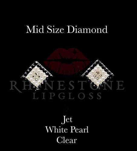 Diamond 3-Color  Mid Size -  Jet Outline, White Pearl Center, Clear Fill