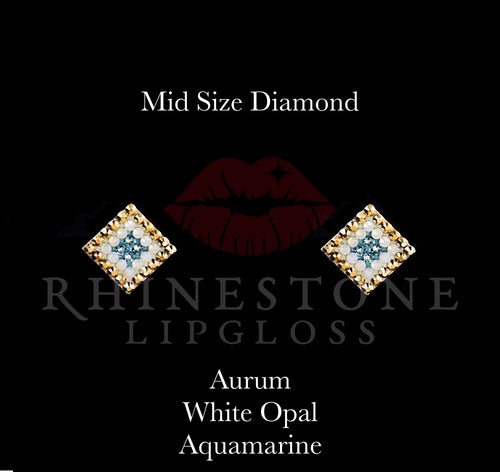 Diamond 3-Color  Mid Size -  Aurum Outline, White Opal Center, Aquamarine Fill