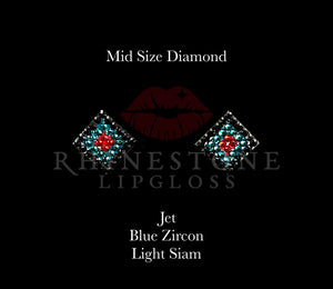 Diamond 3-Color Mid Size -  Jet Outline, Blue Zircon Center, Light Siam Fill