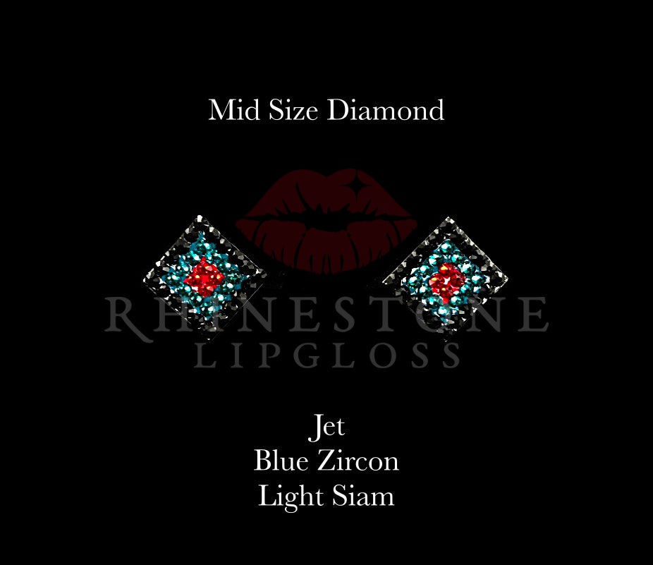 Diamond 3-Color Mid Size -  Jet Outline, Blue Zircon Center, Light Siam Fill