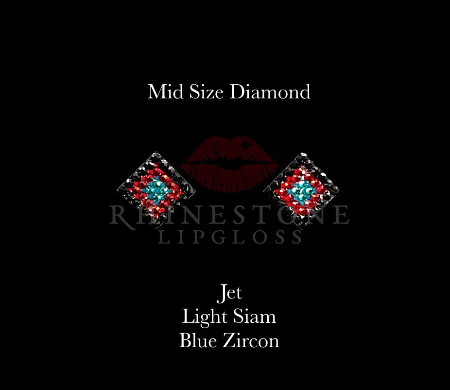Diamond 3-Color  Mid Size -  Jet Outline, Light Siam Center, Blue Zircon Fill