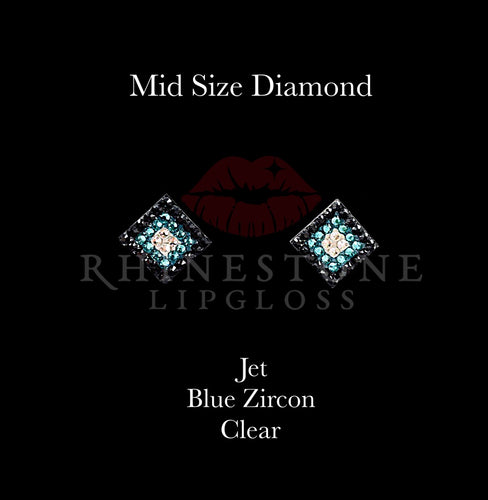 Diamond 3-Color  Mid Size-  Jet Outline, Blue Zircon Center, Clear Fill