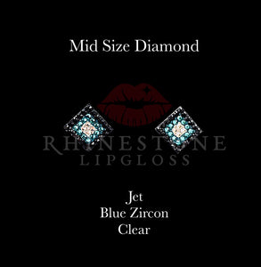 Diamond 3-Color  Mid Size-  Jet Outline, Blue Zircon Center, Clear Fill