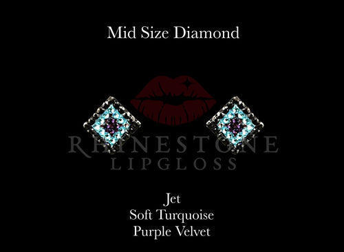 Diamond 3-Color  Mid Size -  Jet Outline, Soft Turquoise Center, Purple Velvet Fill