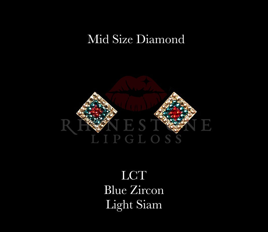 Diamond 3-Color Mid Size - Light Colorado Topaz Outline, Blue Zircon Center, Light Siam Fill