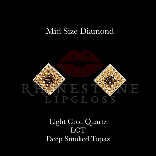 Diamond 3-Color  Mid Size -  Light Gold Quartz Outline, LCT Center, Smoked Topaz Fill