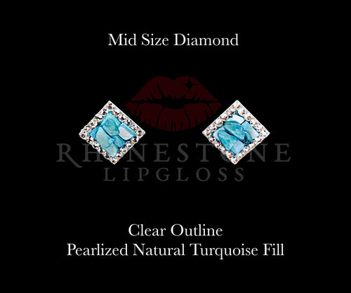 Diamond Mid Size - Clear Outline, Pearlized Natural Turquoise Fill