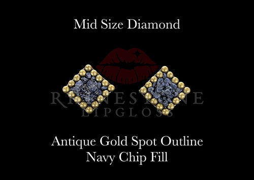 Mid Size Diamond - Antique Gold Spot Outline, Navy Chip Fill