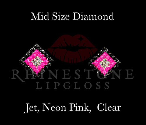Diamond 3-Color  Mid Size -  Jet Outline, Neon Pink Center, Clear Fill
