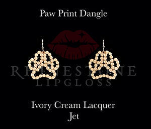 Paw Print Dangle Ivory Cream Lacquer Outline, Jet Fill
