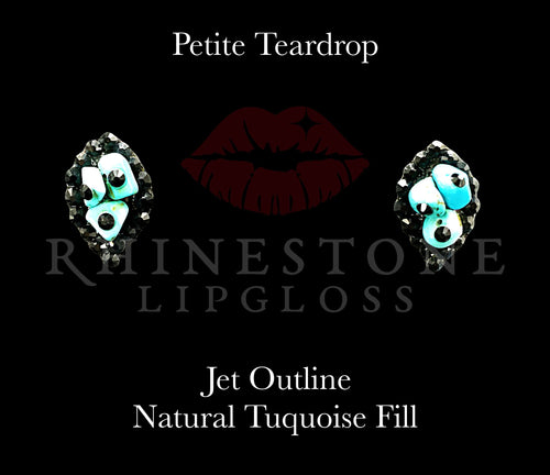 Petite Teardrop Jet Outline, Natural Turquoise Fill, Jet Accents