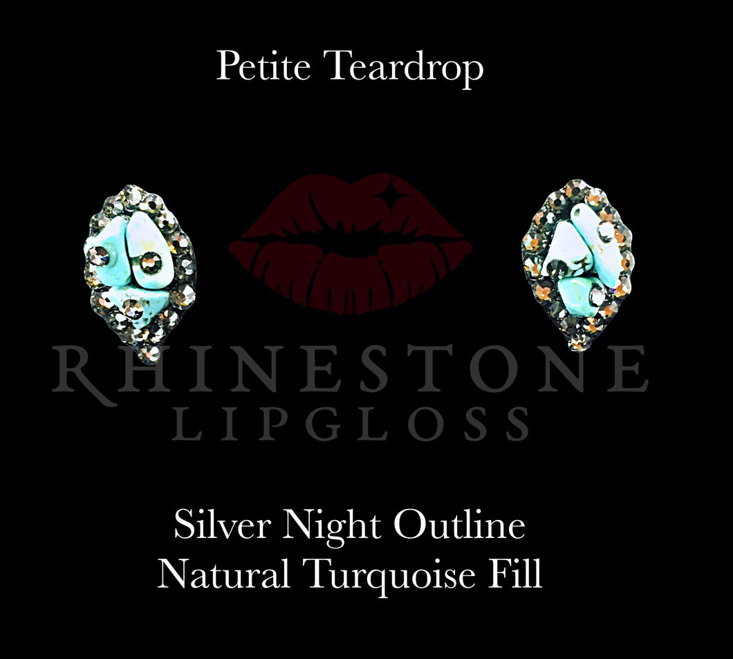Petite Teardrop Silver Night Outline, Natural Turquoise Fill, Silver Night Accents
