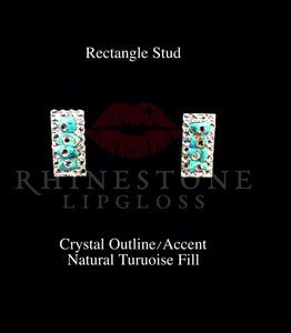 Rectangle Stud Clear Outline, Natural Turquoise Fill, Clear Accents