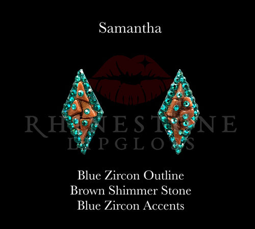 Samantha Blue Zircon Outline, Brown Shimmer Stone Fill, Blue Zircon Accents