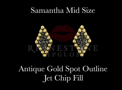 Samantha Mid Size Antique Gold Outline, Jet Chip Fill