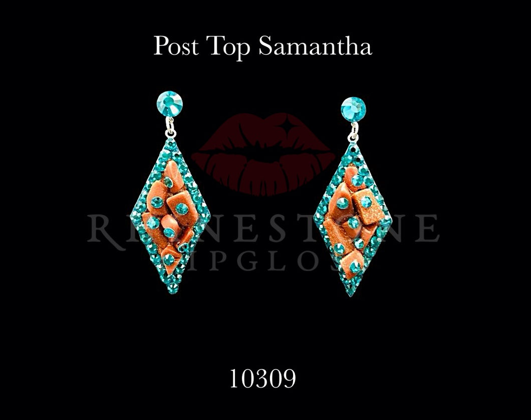 Samantha Post Top Blue Zircon Outline, Brown Shimmer Stone Fill, Blue Zircon Accents - 10309