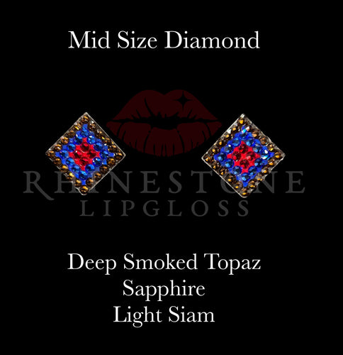 Diamond 3-Color  Mid Size - Smoked Topaz Outline, Sapphire Center, Light Siam Fill