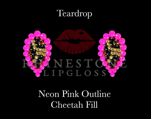 Teardrop Neon Pink Outline, Cheetah Fill