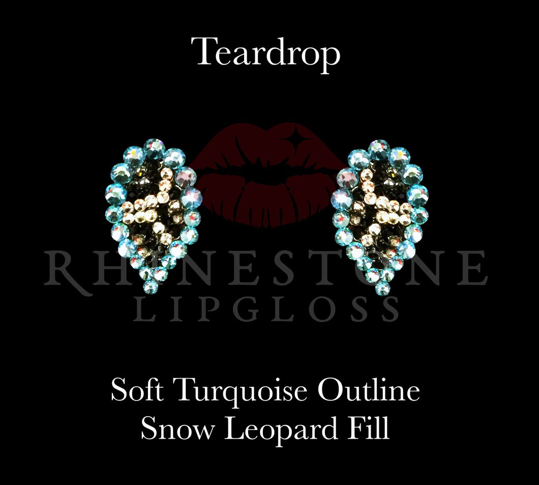 Teardrop Soft Turquoise Outline, Snow Leopard Fill – Rhinestone Lipgloss