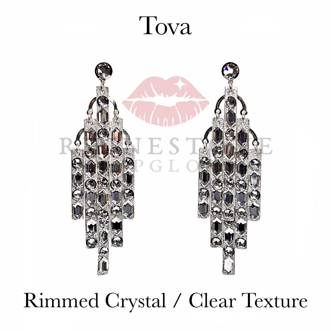 Tova Bar Chandelier Exclusive - Rimmed Crystal, Clear Texture Earrings