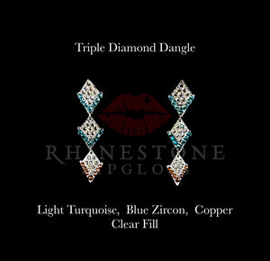 Triple Diamond Dangle - Light Turquoise, Blue Zircon, Copper, Clear Fill