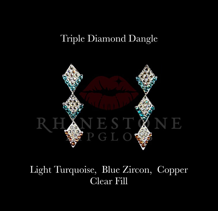 Triple Diamond Dangle - Light Turquoise, Blue Zircon, Copper, Clear Fill