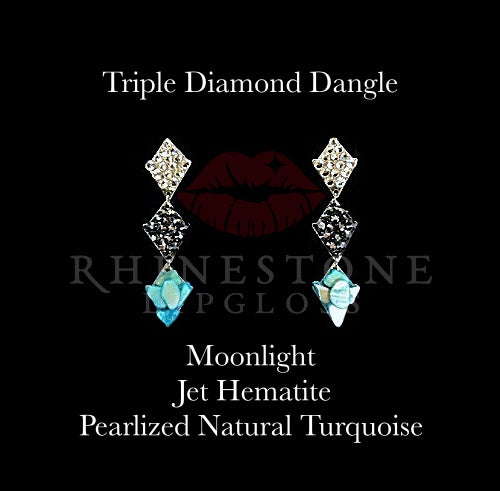 Triple Diamond Dangle Moonlight, Jet Hematite, Pearlized Natural Turquoise