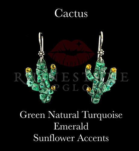 Cactus - Green Natural Turquoise, Sunflower Flowers, Emerald Accents