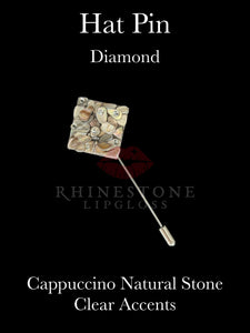 Hat Pin - Diamond Cappuccino Natural Stone with  Clear Accents