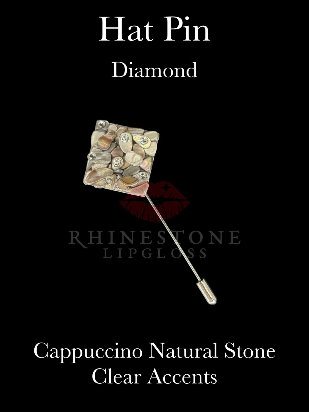 Hat Pin - Diamond Cappuccino Natural Stone with  Clear Accents